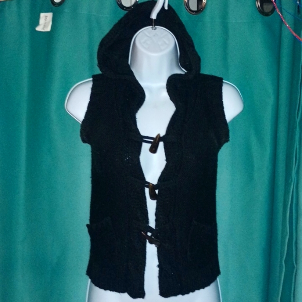 Women's knit sweater vest with hoodie